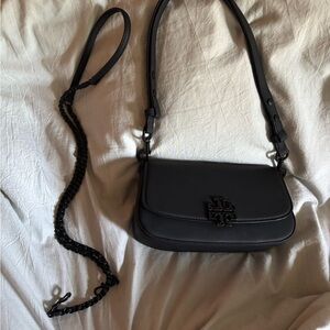 Tory Burch Matt black shoulder/ crossbody with matching wallet.